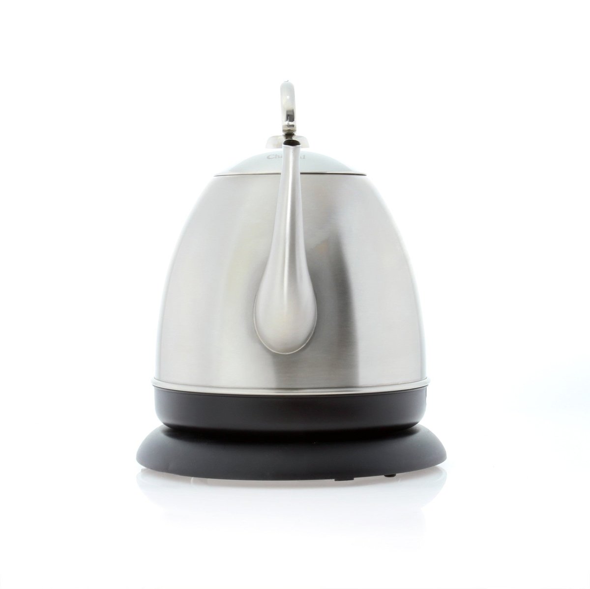 Chantal Mia Ekettle in brushed stainless steel, an analog electric gooseneck kettle, front view