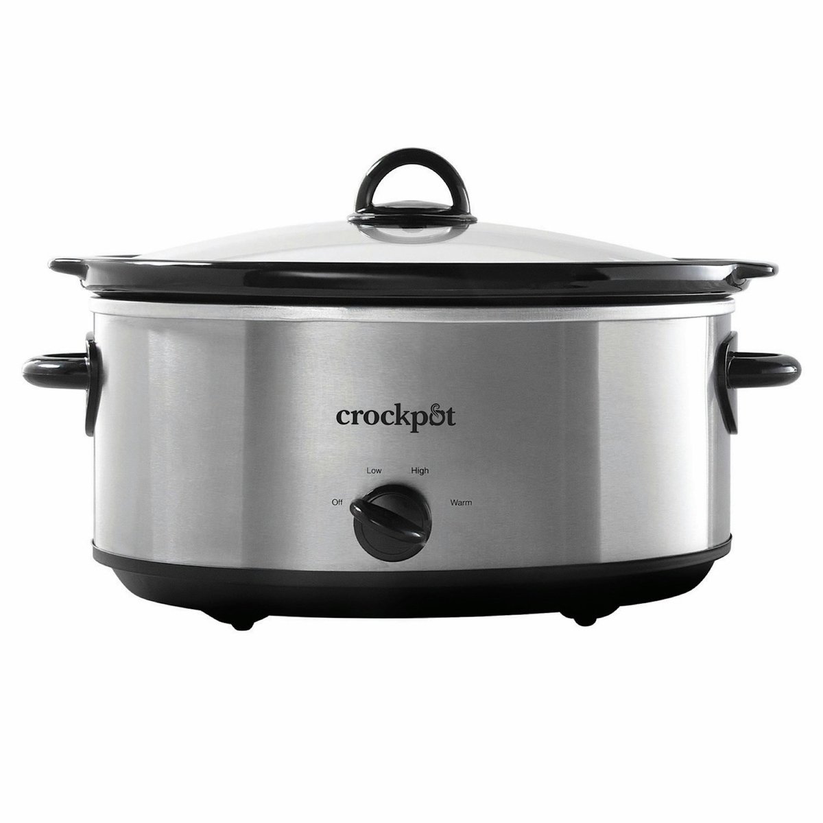 Crock-Pot Manual 7-Quart stainless steel slow cooker with glass lid, front view