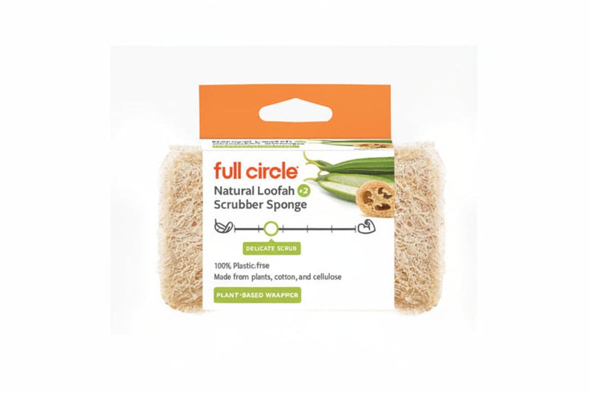 Full Circle Natural Loofah Scrubber Sponge, plastic-free loofah and cellulose dish sponge