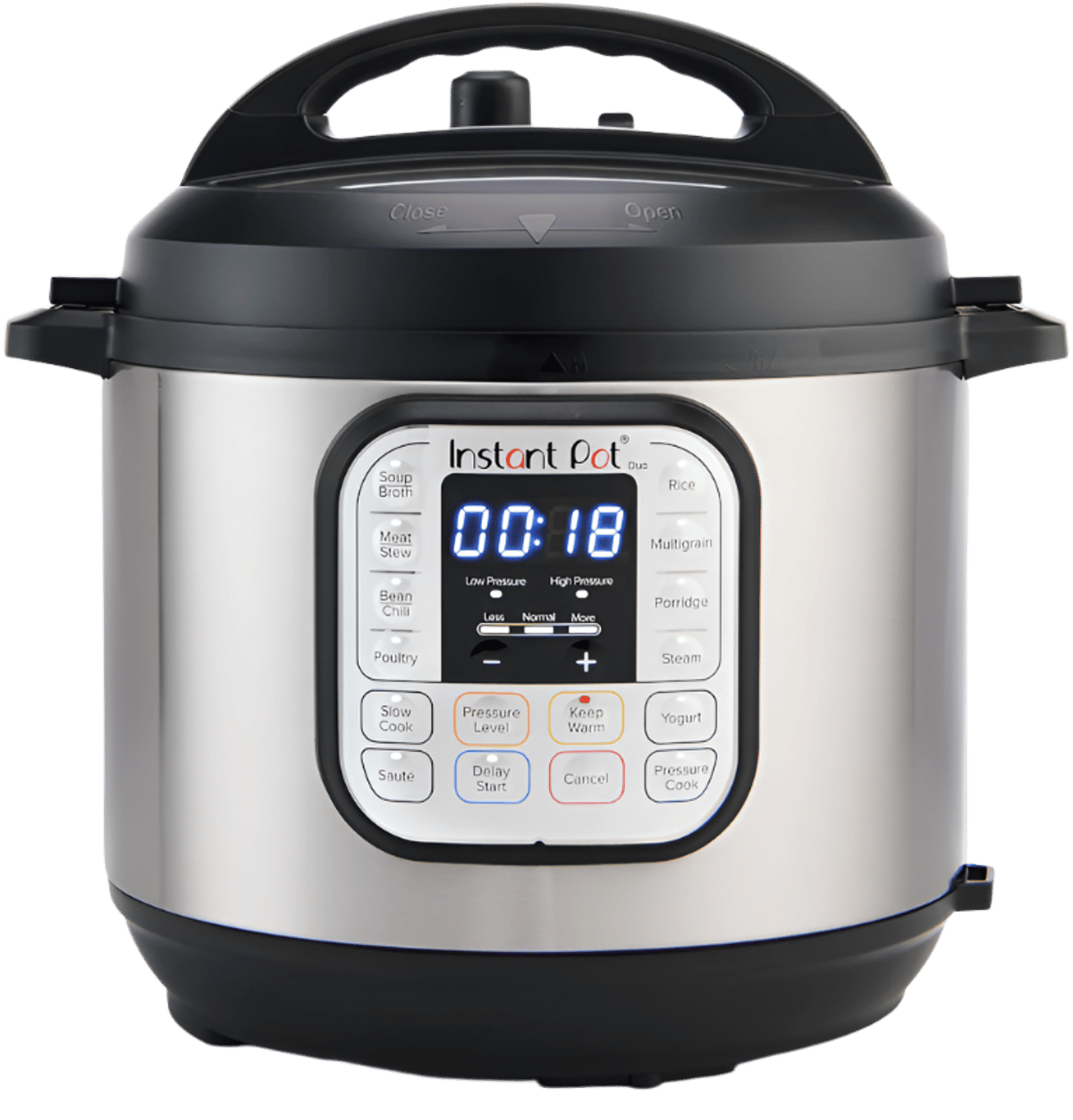 Instant Pot Duo 6-quart multi-cooker, front silo shot on transparent background
