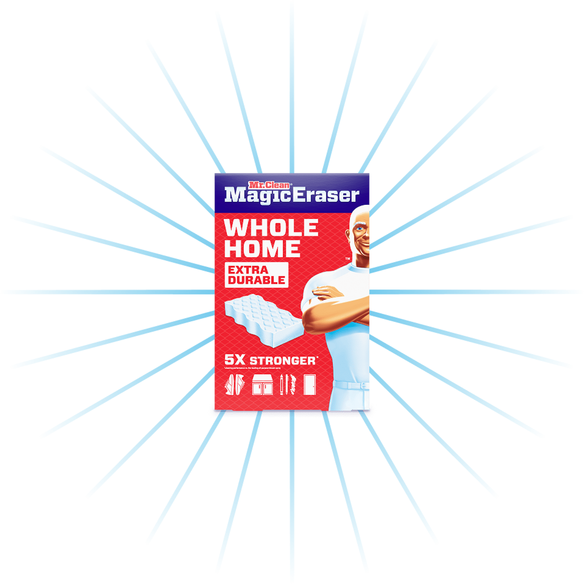 Mr. Clean Magic Eraser retail box with white melamine foam cleaning pad