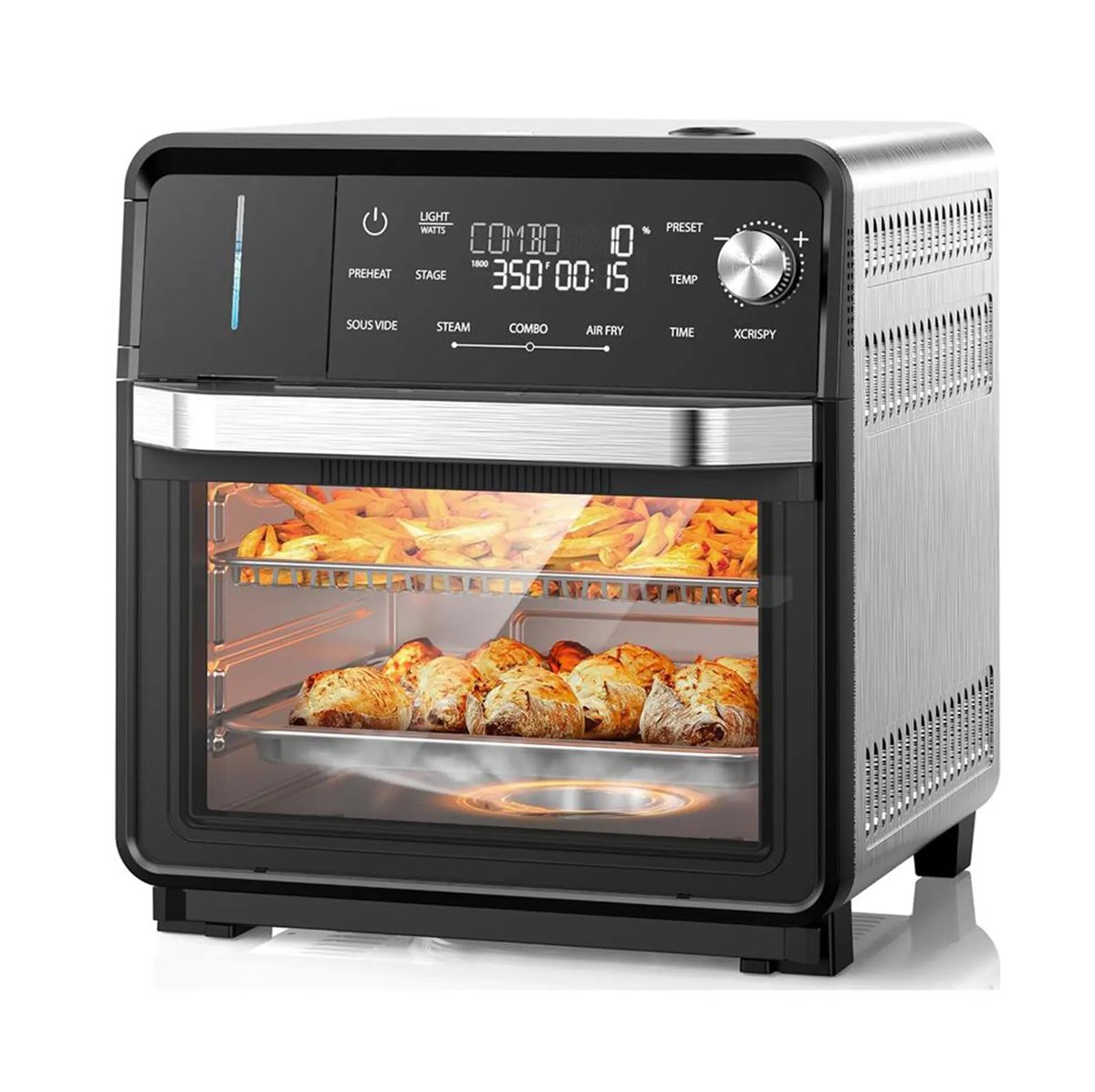 Nuwave Sous Vide Combi Steam Oven, stainless and black, front view on white background