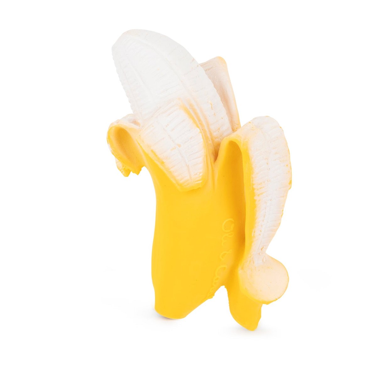 Oli & Carol Ana Banana natural rubber baby teether on white background