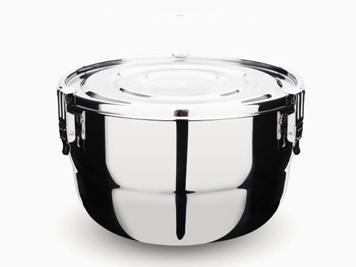 Onyx stainless steel airtight container with clamp lid on white background