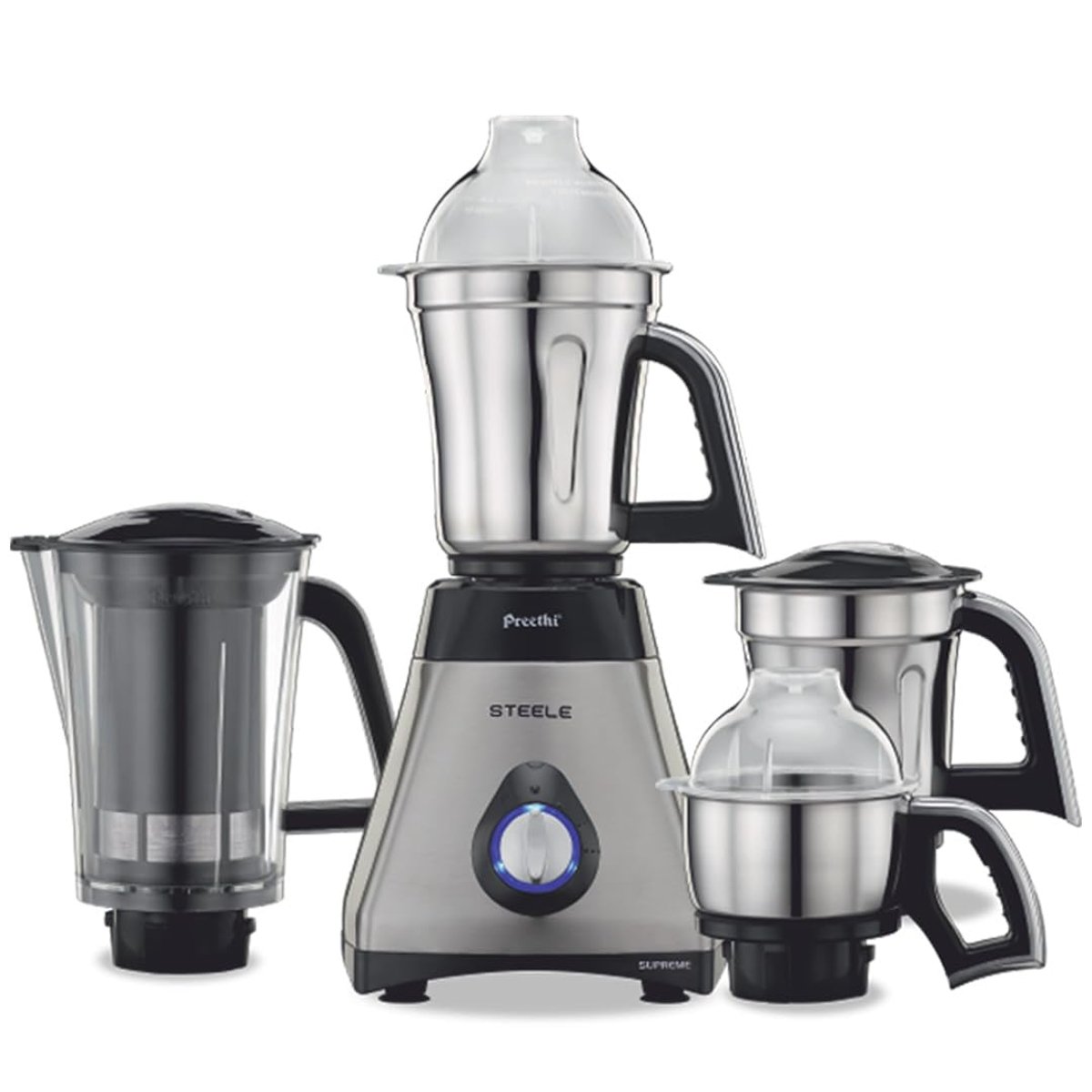 Preethi Steele Supreme 750W mixer grinder with four jars