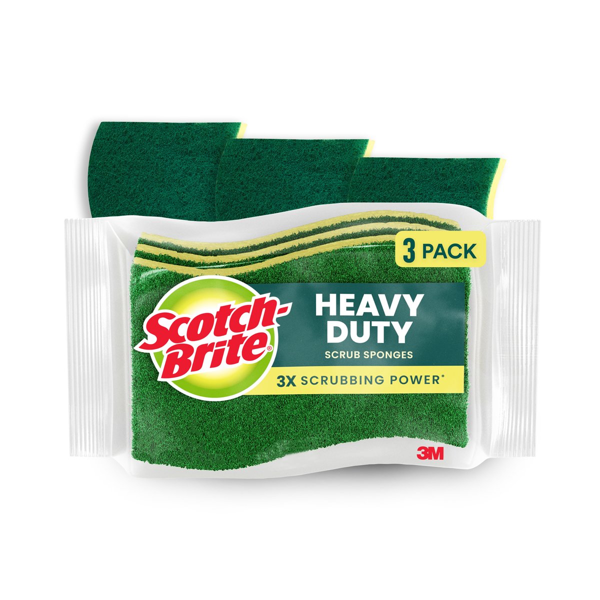 Scotch-Brite Heavy Duty Scrub Sponge, yellow sponge with green scouring pad, 3-pack