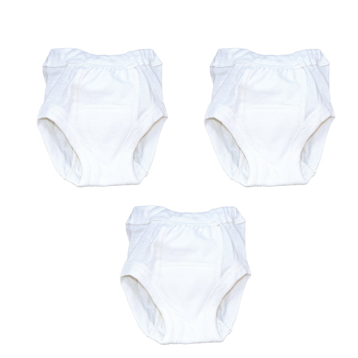 Under the Nile organic cotton training pants, pack of three in natural white, front view