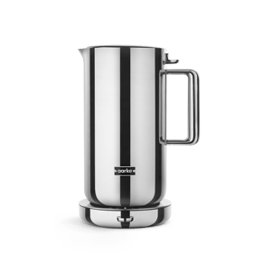 Aarke Kettle in polished stainless steel, a premium double-wall electric kettle, front view