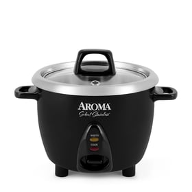 Aroma Select Stainless black rice and grain cooker with glass lid