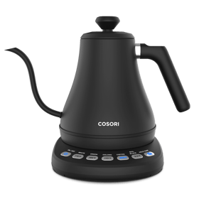 COSORI Electric Gooseneck Kettle (CO108-NK) in black, with a thin gooseneck spout on a temperature-control base