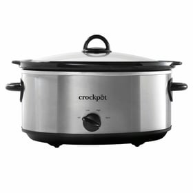 Crock-Pot Manual 7-Quart stainless steel slow cooker with glass lid, front view