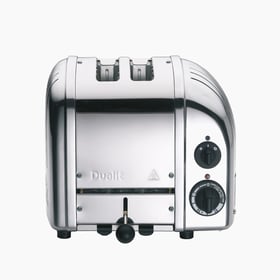 Dualit Classic 2-slice NewGen toaster in polished stainless steel, front view