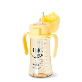 Grosmimi PPSU straw cup with yellow flip-top lid and side handles