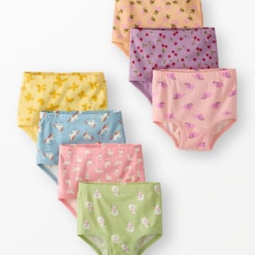 Hanna Andersson organic cotton classic kids underwear 7-pack in assorted prints, flat lay