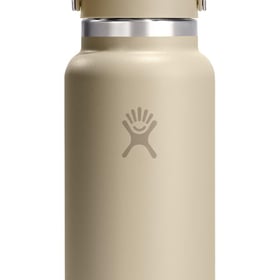 Hydro Flask 32 oz Wide Mouth insulated stainless steel water bottle, Oat color, straight-on studio shot