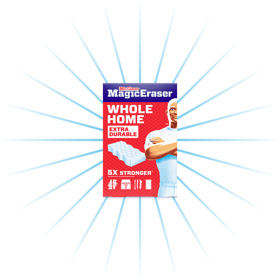 Mr. Clean Magic Eraser retail box with white melamine foam cleaning pad