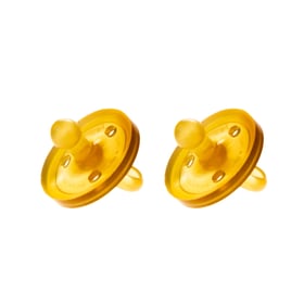 Two Natursutten natural rubber rounded pacifiers on a white background