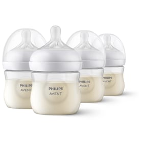 Philips Avent Natural Response plastic baby bottles, four-pack on white background