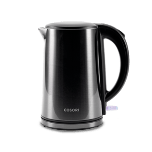 COSORI Double-Wall Stainless Steel Electric Kettle (CDK-SE151), brushed steel body with a black handle and lid