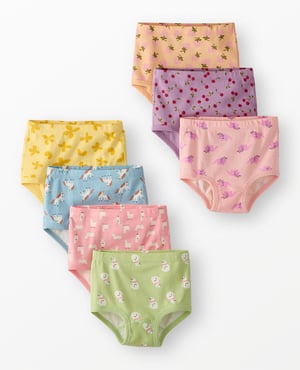 Hanna Andersson organic cotton classic kids underwear 7-pack in assorted prints, flat lay