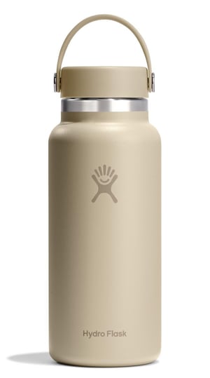 Hydro Flask 32 oz Wide Mouth insulated stainless steel water bottle, Oat color, straight-on studio shot