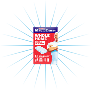Mr. Clean Magic Eraser retail box with white melamine foam cleaning pad