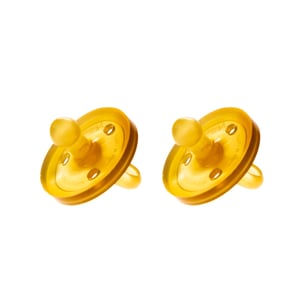 Two Natursutten natural rubber rounded pacifiers on a white background