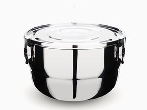 Onyx stainless steel airtight container with clamp lid on white background