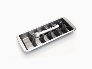 Onyx stainless steel ice cube tray with lever on white background