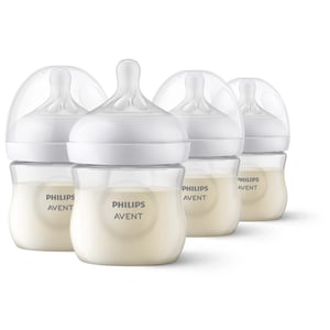 Philips Avent Natural Response plastic baby bottles, four-pack on white background
