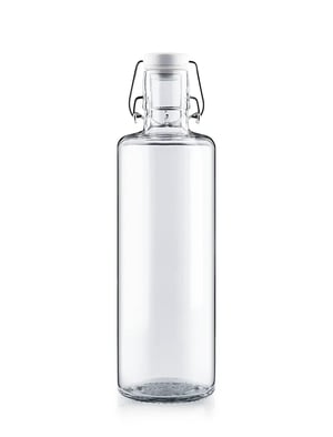 soulbottles clear glass drinking bottle with white ceramic swing-top lid